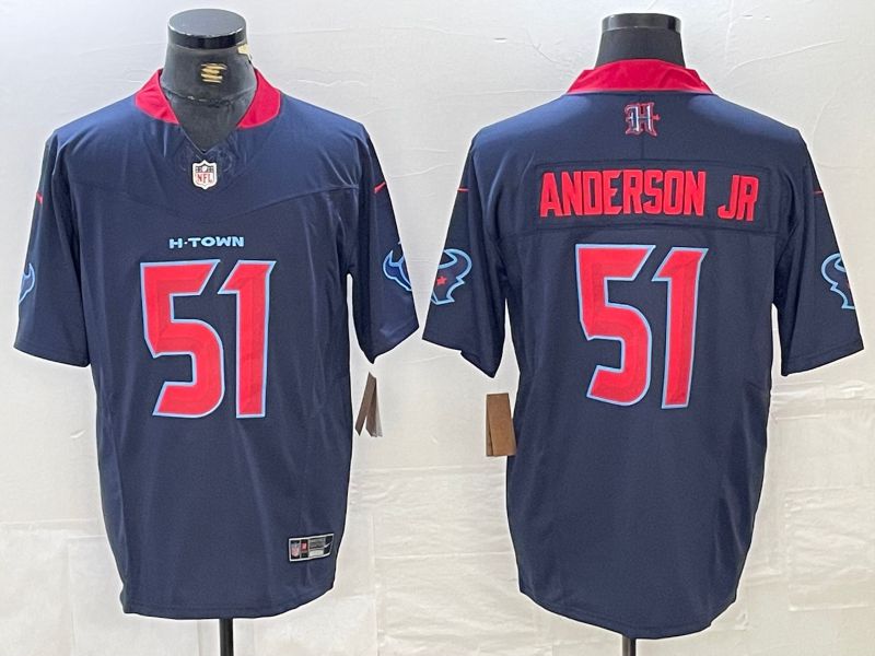 Men Houston Texans #51 Anderson jr Blue Three generations 2025 Nike Limited NFL Jersey style 1